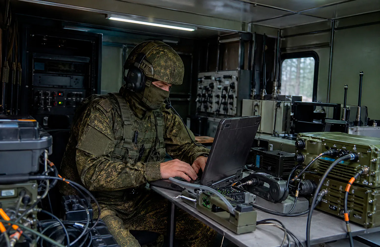 Оператор РЭБ на СВО по контракту работает с оборудованием радиоэлектронной борьбы